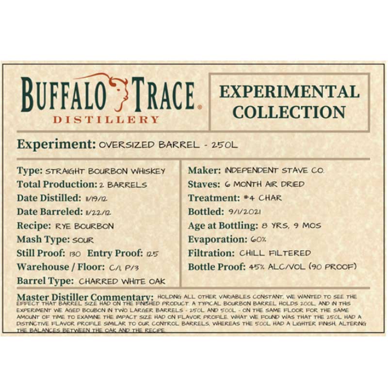 Buffalo Trace Experimental Collection Oversized Barrel 500ml - Image 2